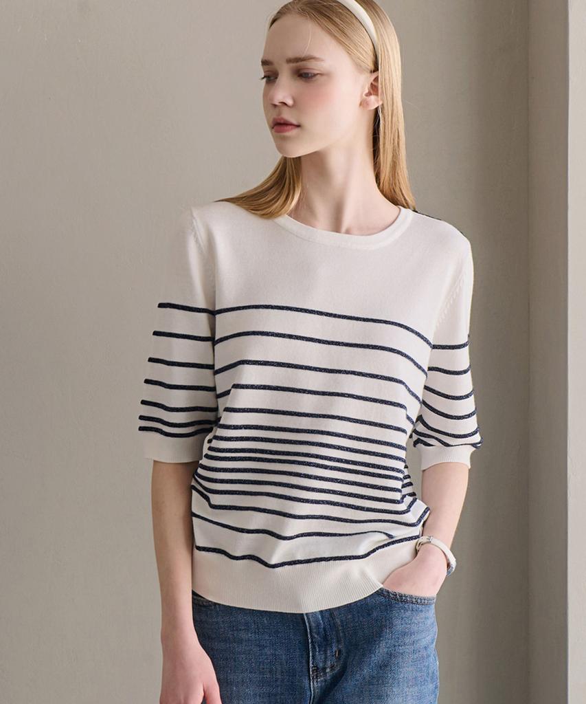LUSIDA Roy Shoulder Button Stripe Knit_2 Colors
