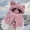 Autumn and Winter Bear Hat Scarf Integrated Women's Thermal Gloves Three-piece Set Cute Hooded Ear Hat Plush Hat