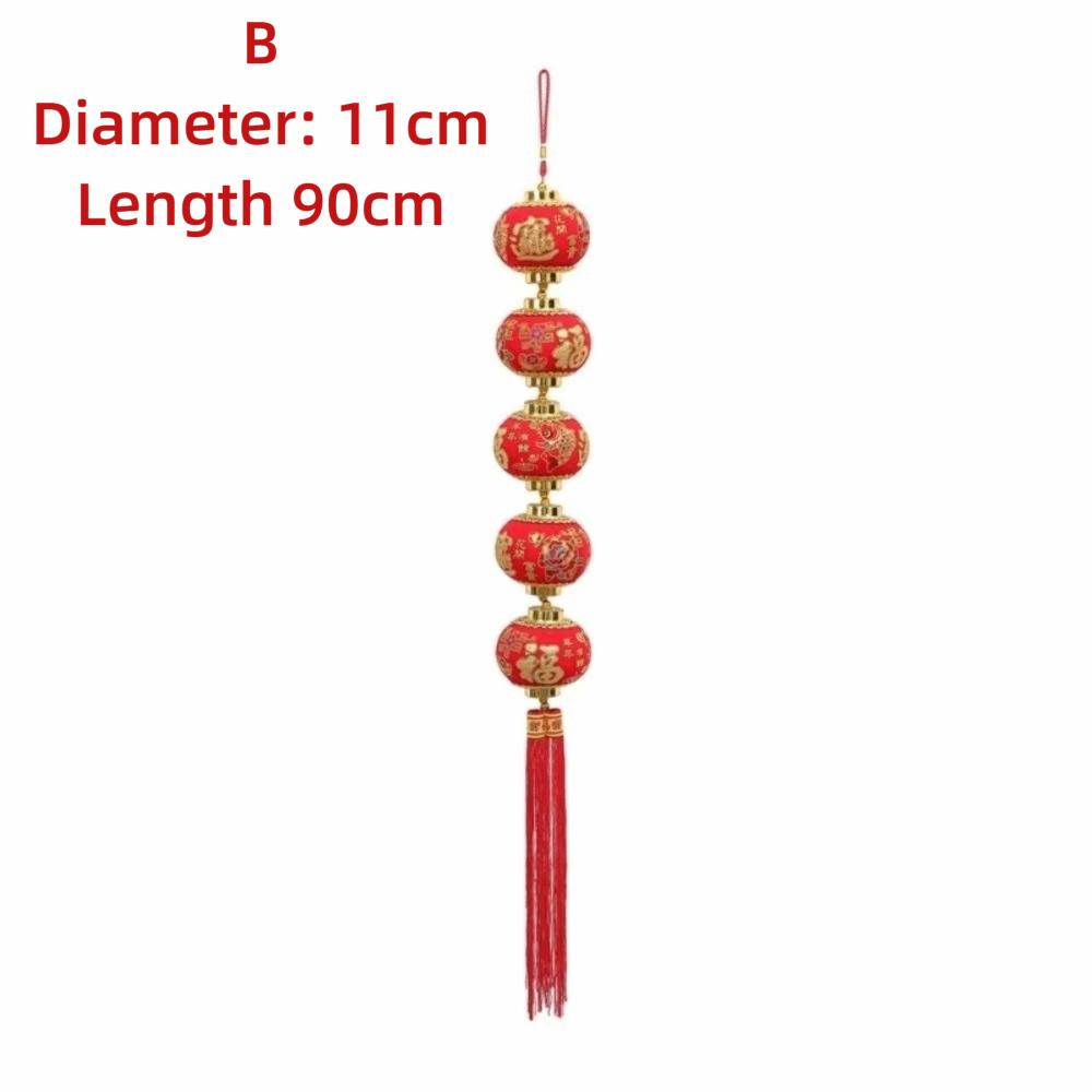 Printed Pattern Chinese Lantern Pendant Flocked Fabric Circular Window Lantern Chinese New Year