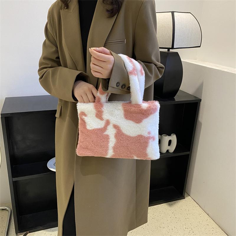 Fashion leopard print milk zebra plush shoulder women's bag cute women's small bag portable cross crossbody