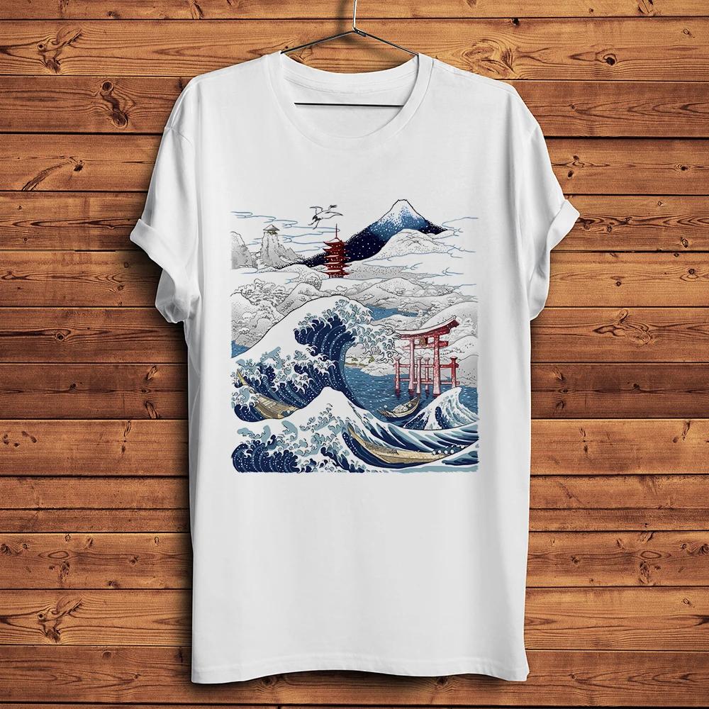Great Wave of Kanagawa Tsunami Fujiyama Tee Funny T-shirt Homme Short T Shirt Unisex Vintage Ukiyo Casual Tshirt Unisex Streetwear