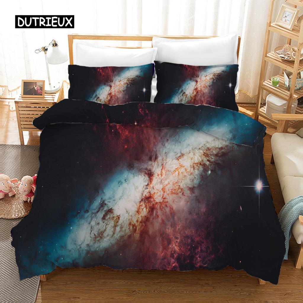 Комплект постельного белья Starry Sky Blue Orange Galaxy Starry Sky Theme Twin Комплект постельного белья из микрофибры Double Queen King Size Покрывало для пододеяльника