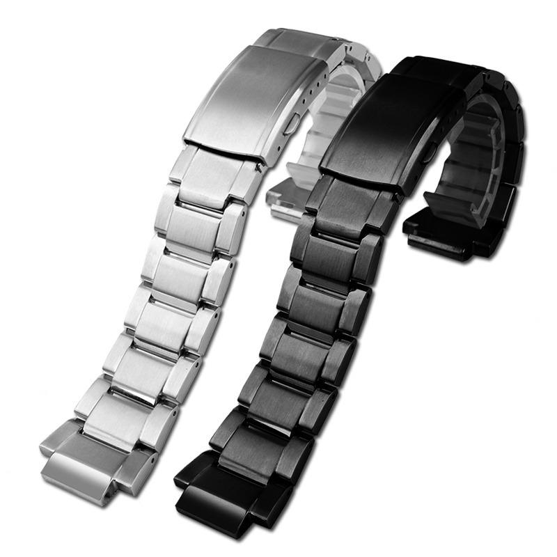 Ремешок для часов из нержавеющей стали для Casio G-Shock GST-B200/B200D | Браслет шириной 24x16 мм у крепления | Мужской серебристый/черный металлический ремешок