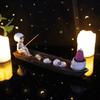 Skull Boat Shaped Incense Holder Vintage Style Incense Burner Stand for Study Room Tea House Meditation Space Decor