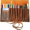 New Genuine Leather Pencil Roll Brush Case Pen Holder Organizer Brushes Ruler Stationary Pouch Gift for Students Artist Painter