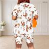Women Plus Size White Cartoon Bunny Print Round Neck Short Sleeve Top And Fitted Shorts Two Piece Set