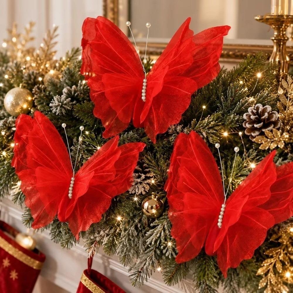 Large-Sized Christmas Simulated Butterflies Red Butterfly Decorations Living Room Decoration
