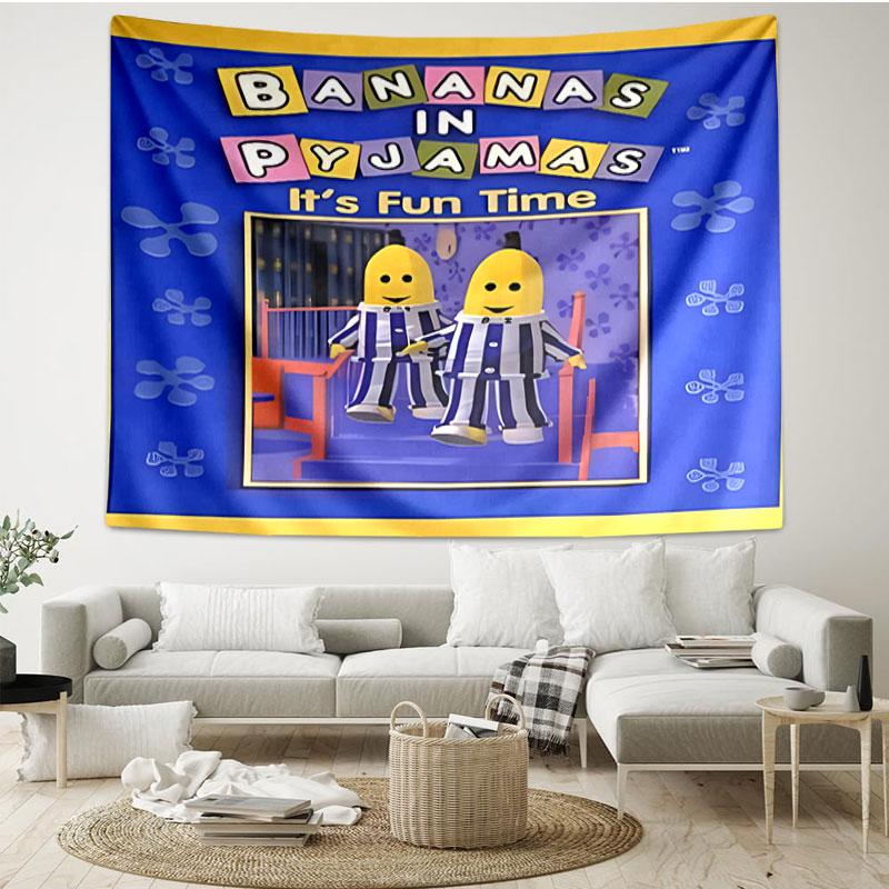 Bananas in Pyjamas Print Tapestry - Portable Wall Decor Cloth, for Home, Dorm, Travel, Bedroom, Living Room - Ideal Birthday Housewarming Gift