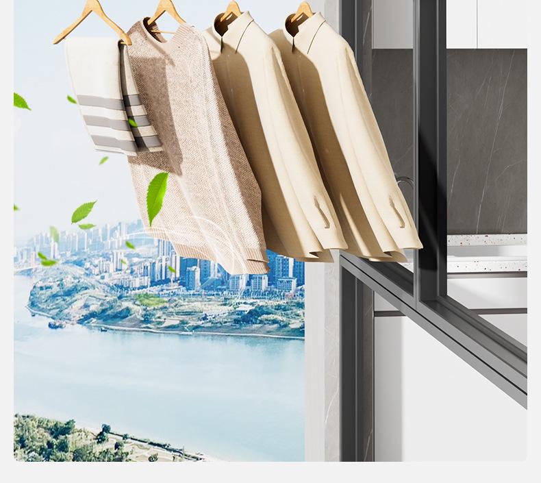 Aluminum Balcony Clothes Drying Rack with Snap-On Anti-Theft Clips for Window Frames - No Drilling Needed