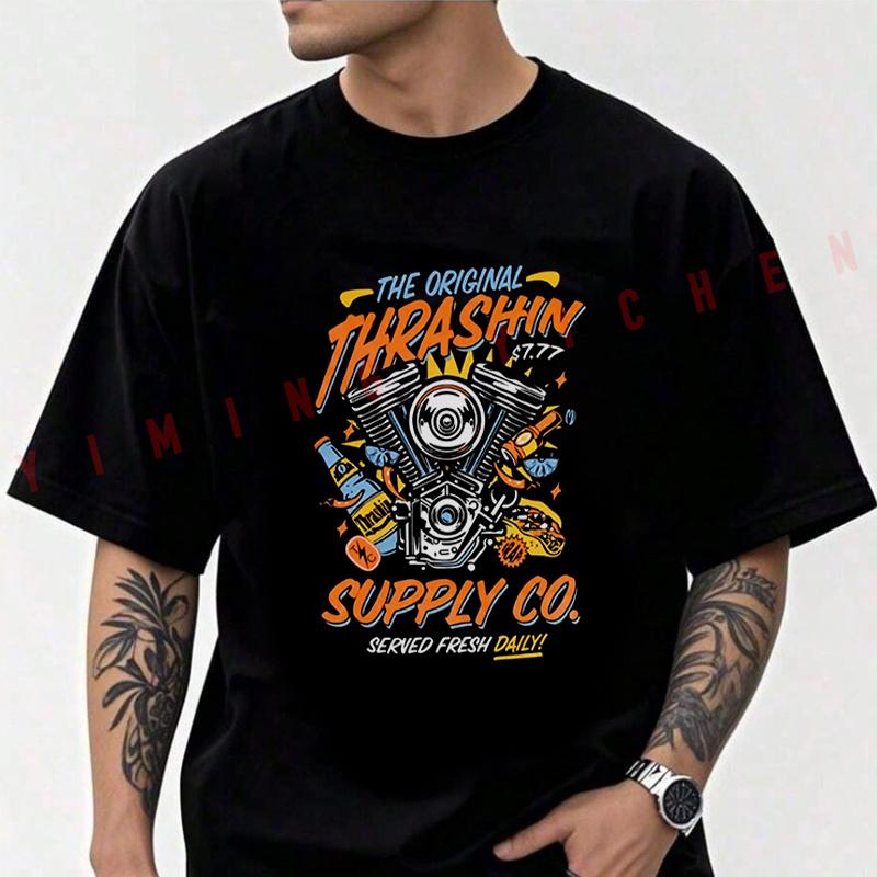 Men T-shirt High Quality Funny Cotton Thrashin Supply The Original Fiesta Graphic Motorcycle Casual Cool O-neck Men Hip Hop Tees
