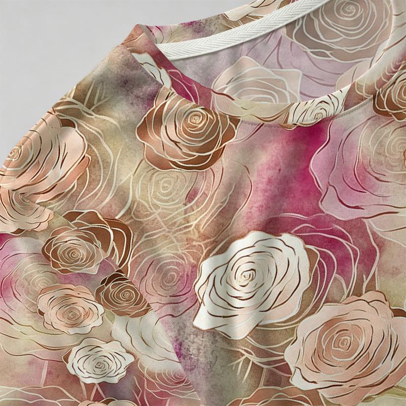 Women's Colorful Rose Series Short Sleeve T-Shirt Soft,Comfortable Streetwear Casual Top,Versatile Fashion for Daily Commute & School