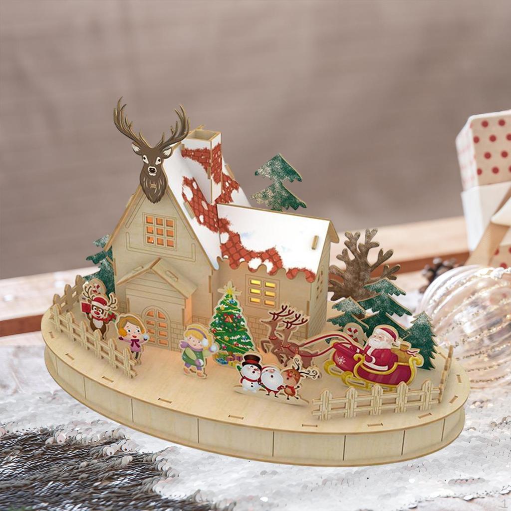 Wooden Christmas Cottages DIY Christma Decor Decoration Artware for Holiday Themed Party