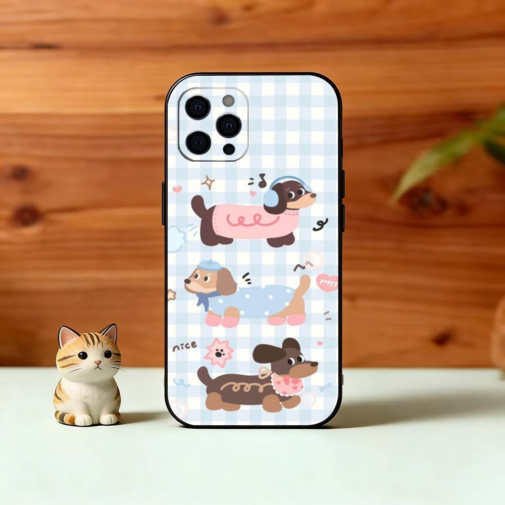 Милый мультяшный чехол для телефона с таксой Для iPhone 17,16,15,14,13,12,11 Plus,Pro Max,XS,Мягкий силиконовый черный чехол