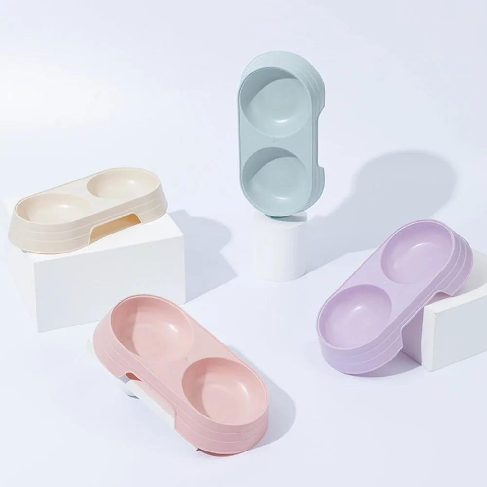 Double Pet Bowls 2 in 1 Candy Color Dog Food Water Feeder Pet Drinking Dish Feeder Cat Puppy Feeding Supplies Pet Accessories