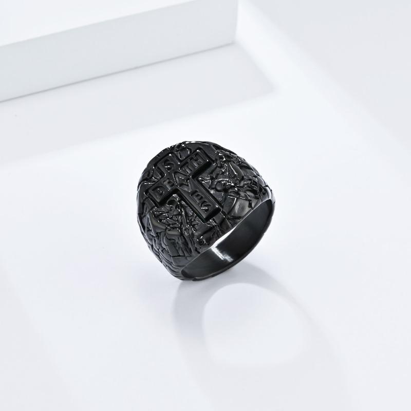 Men's Vintage Cross Titanium Steel Ring Bully Niche Design Stone Pattern Skull Jewellery Gold Rapper Wear Finger Ring