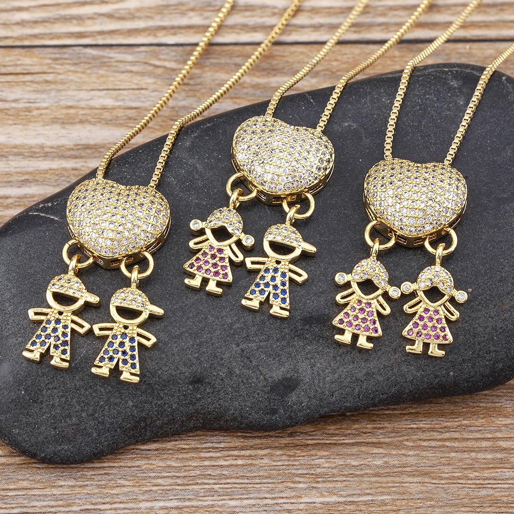 Nidin Luxury Fashion Girls Boys Inlaid Crystal Zircon Pendant Romantic Heart Necklace Exquisite Mother's Day Jewelry Gift