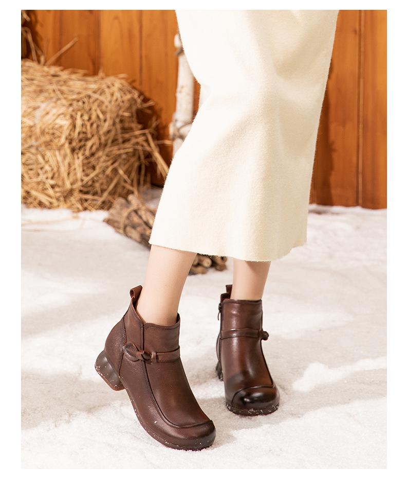 Зимние этнические вышитые ботильоны ручной работы 2025 года на ретро массивном среднем каблуке и мягкой подошве больших размеров