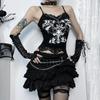 AltGoth Gothic Punk Майки женские Уличная одежда Harajuku Y2k Grunge Graphic Bat Printed Кружевной пэчворк Укороченный топ с цепочкой Femme