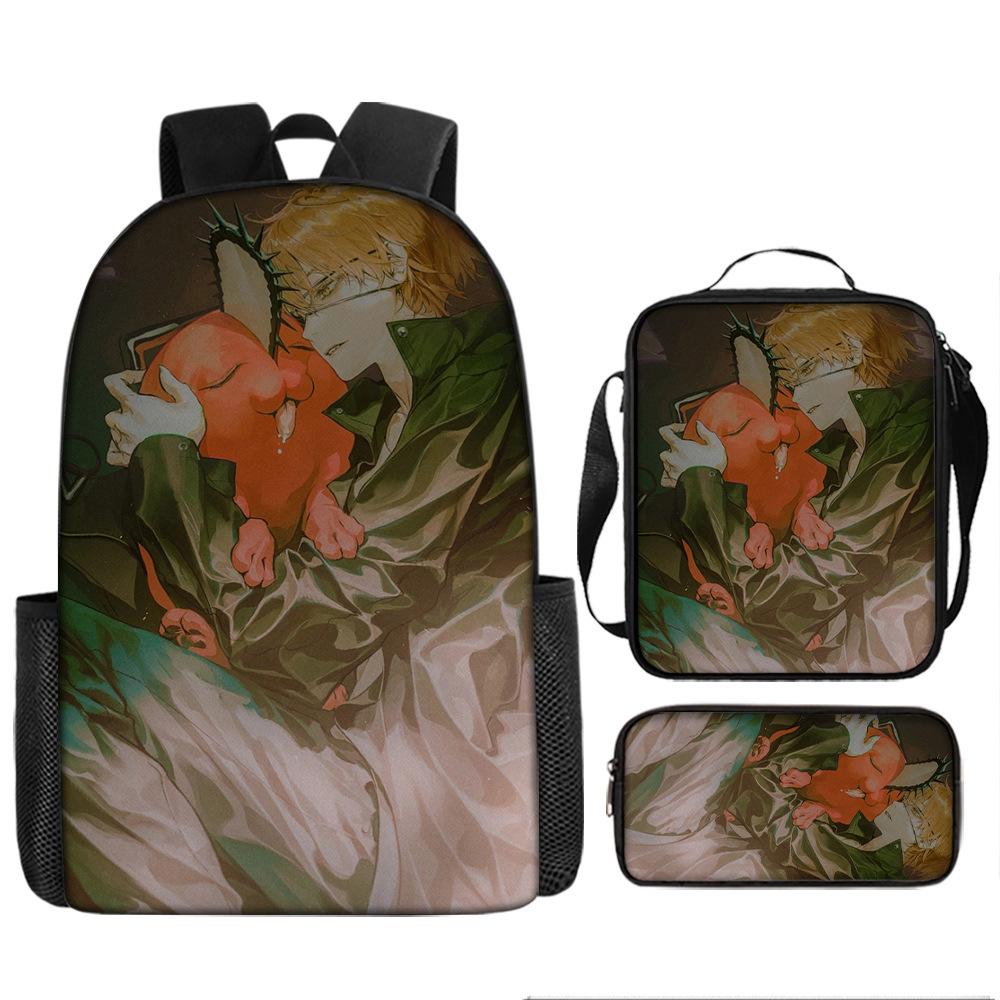 Chainsaw Man Anime Peripheral Backpack Set, Lightweight Large‑Capacity School Bag With Pencil Pouch, Casual Anime Daypack For Middle School Boys Girls
