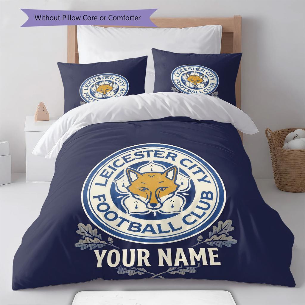 Custom Name Leicester City2 Pattern Bedding Quilt Set Home Decoration Gift (1 * duvet cover + 2 * pillowcase without core)