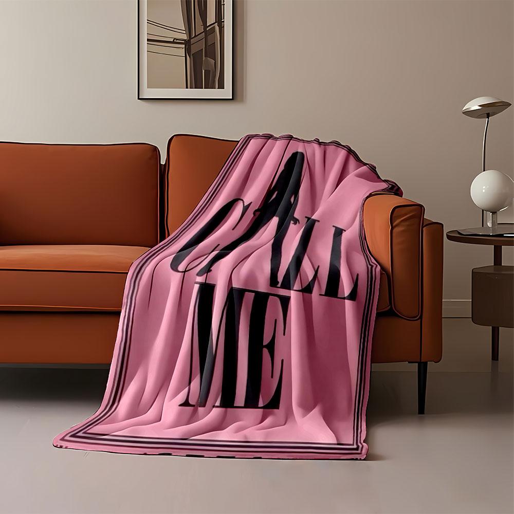 Silhouetted figure integrated into bold "CALL ME" text on a pink background. for all seasons blanket lunch break throw gift