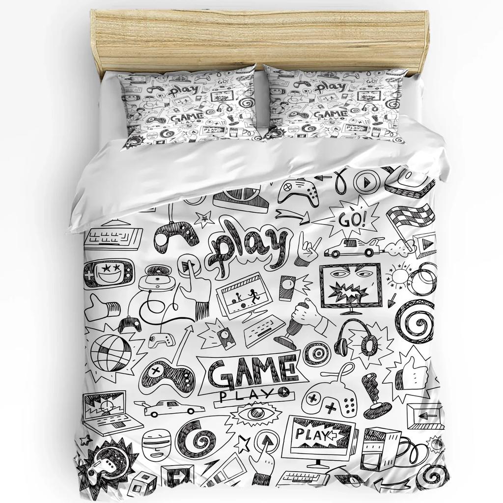 Outer Space Cartoon Cute Spaceship Rocket Duvet Cover With Pillow Case 3Pcs Bedding Set Quilt Cover Double Bed Home Textile
