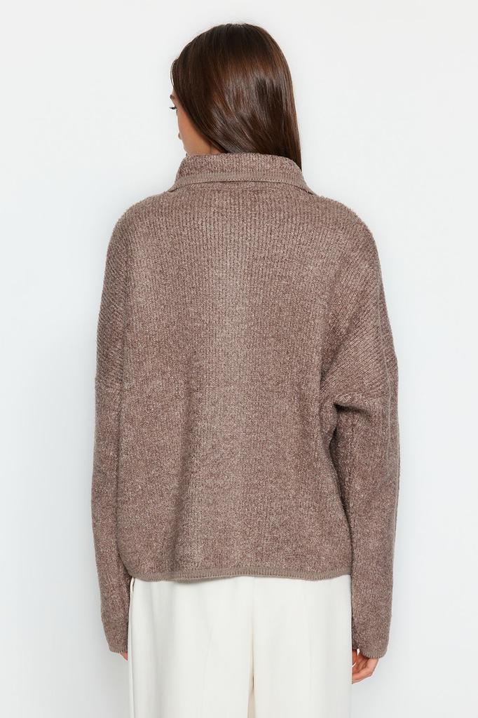 Женский модный стильный кардиган из норки, широкий крой с воротником-поло, трикотаж, кардиган из букле