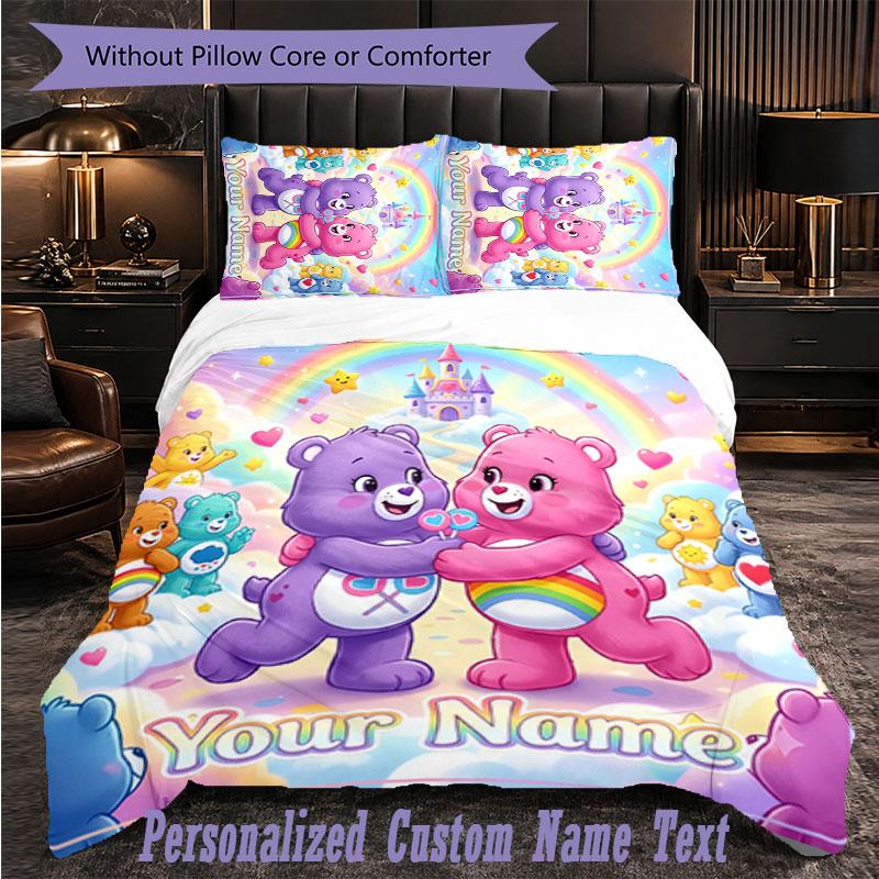 Personalized 3Pcs Bedding SetCare Bears Custom Text Duvet Cover Pillowcase Set Bedroom Gift