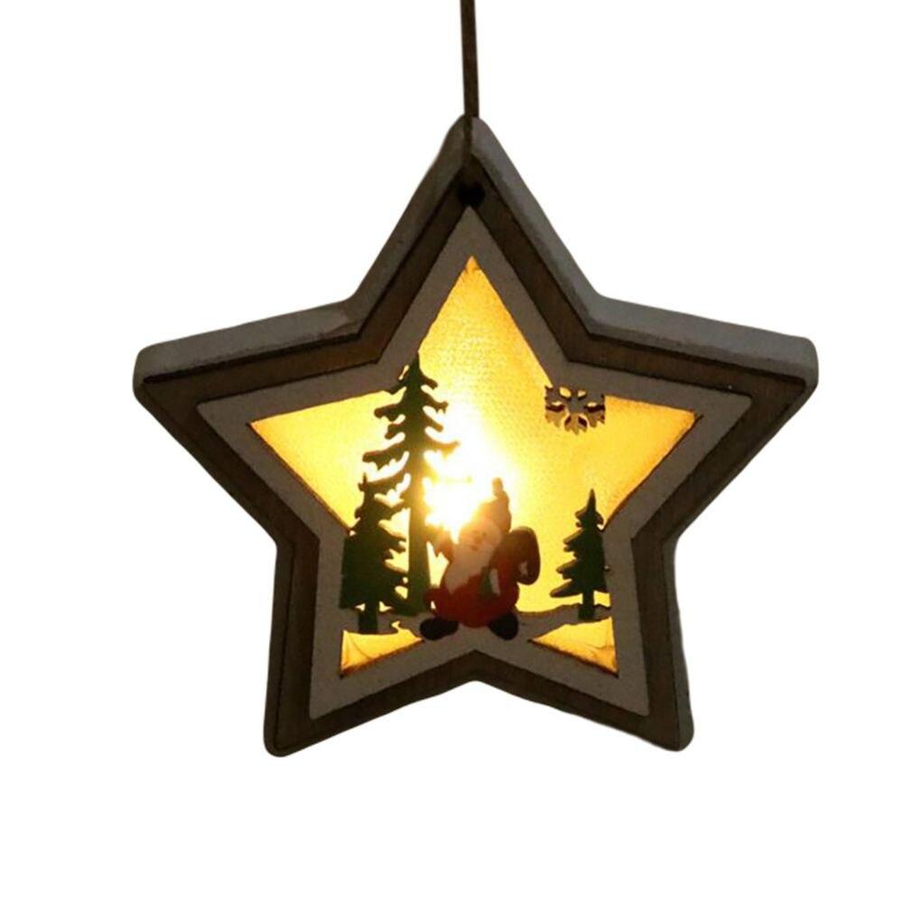 Рождественские подвесные украшения, деревянный светящийся кулон, елочные украшения, пентаграмма, колокольчик, подвесные украшения для рождественской елки, ремесла, декор