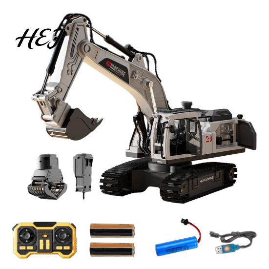 Kids RC Excavator 3-In-1 Remote Control Toy, 3 Replaceable Heads, 2.4G Construction Simulation Toy Vehicle with Lights Sounds, Movable Joints