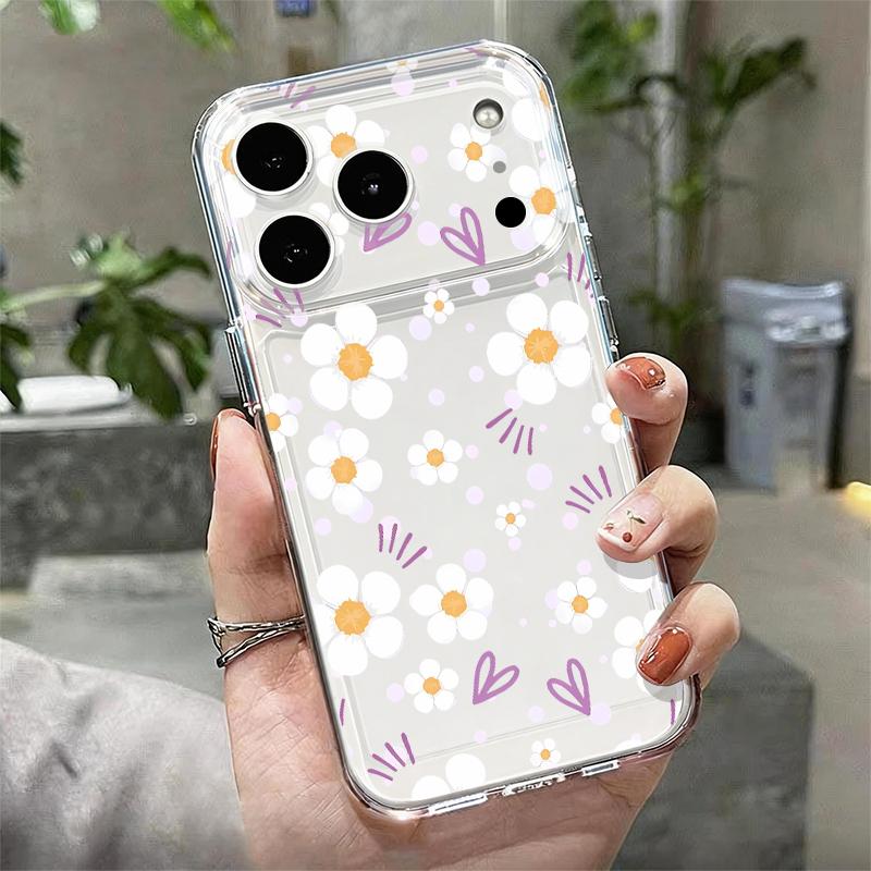 Чехол для iPhone 17 Pro Max Чехол iPhone 16 Pro Max 15 14 13 11 17E 16E Цветочный принт Ромашки Ударопрочный Прозрачный Мягкий ТПУ Силиконовый Чехол