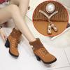Autumn and Winter Warm Martin Boots Thick Heel High Heel Women's Fashion Boots Lace-up Wool Flanged Short Boots