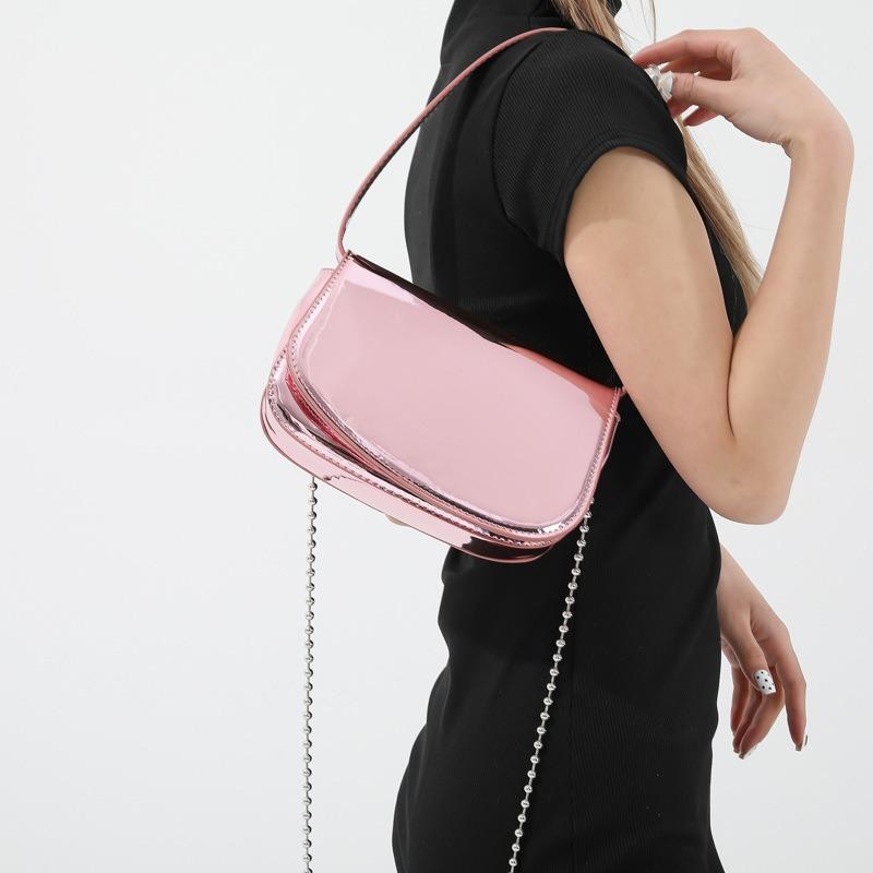 Лаковая кожа, модная зеркальная однотонная трендовая сумка для подмышек, женская сумка 2024, новая цепочка в западном стиле на одно плечо, через плечо, внешняя торговля