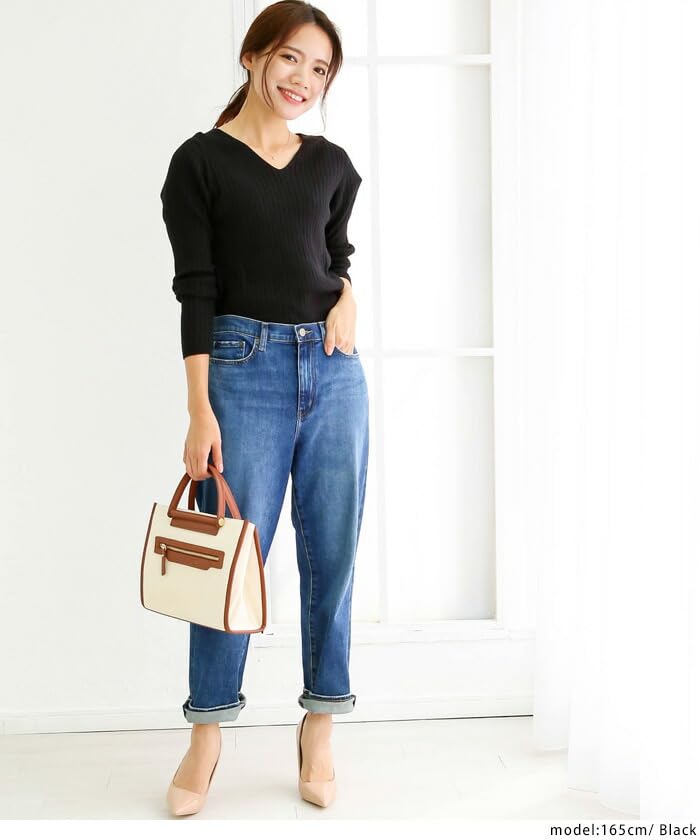 Winter Plus Ribbed Long Sizes Gray Beige Wn-0114 [Jungle Jalopy] Women's Sweater, Size, Knit, V-Neck, Cotton, Sleeve, Lightweight, Elegant,