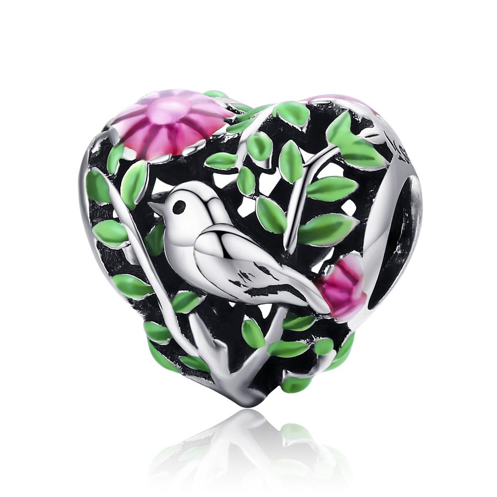 WOSTU Fashion Spring Series Charms Beads Real 925 Sterling Silver Flower Bird Pendent Fit Original DIY Bracelet Necklace Jewelry