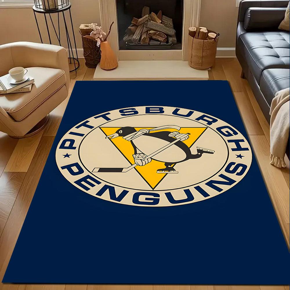 "Pittsburgh Penguins Hockey Logo Design" Patterned carpet, non slip mat suitable for living room and bedroom sofas