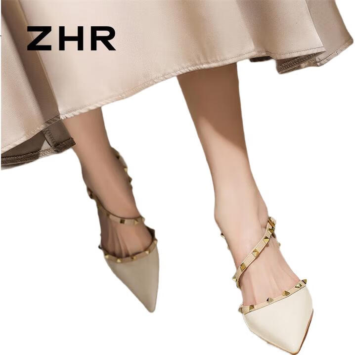 ZHR Rivet High Heels for Women, Elegant Pointed Toe, Sophisticated Style, Thin Heel Pumps, Sexy Closed-Toe Sandals for Women