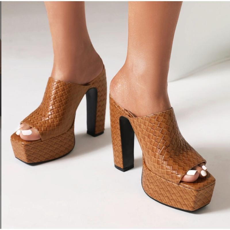 Sexy High Heels Sandal Women Slippers Platform Summer Slides Mules Shoes Leather Black White Red Sandals Zapatos Mujer