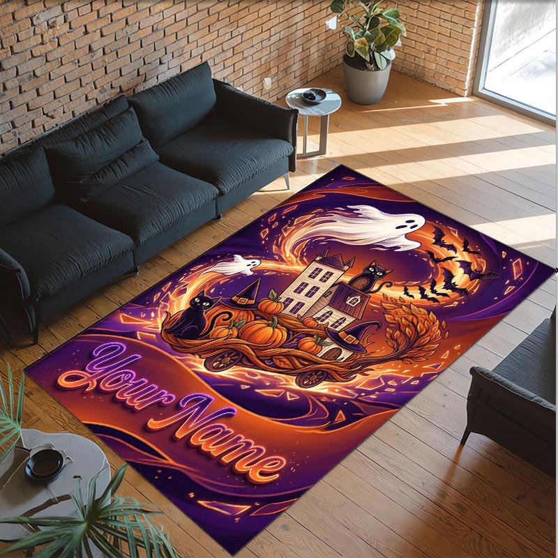 Halloween Theme Crystal Velvet Rug Personalized Custom Name Text Soft Floor Mat Home Decor