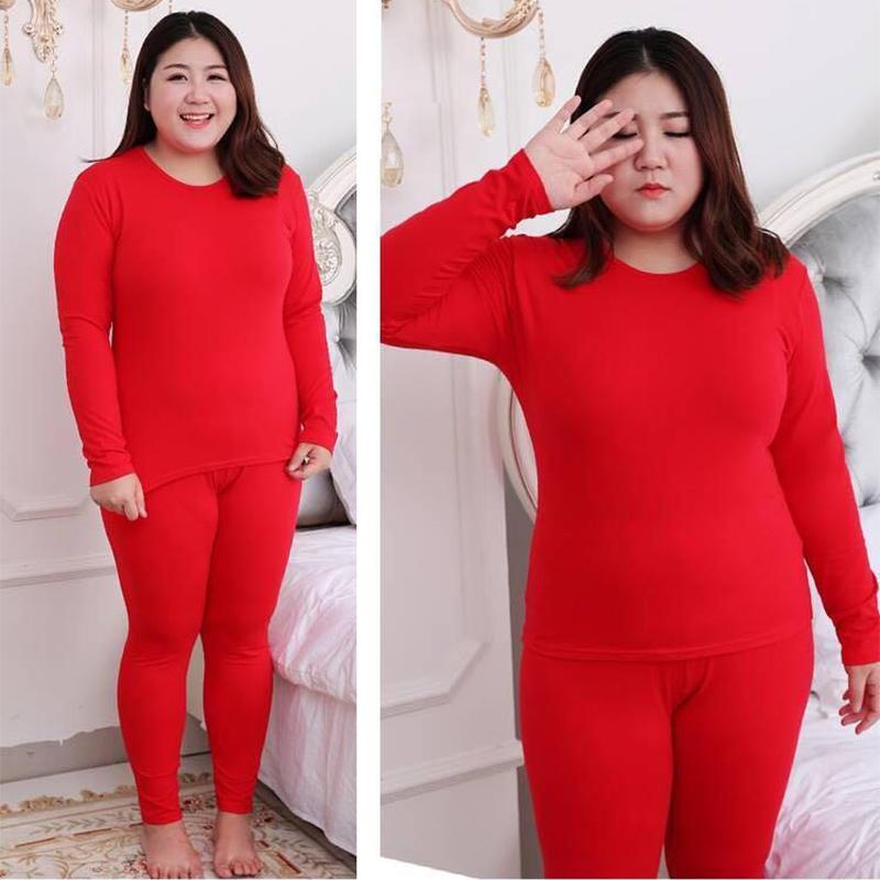 Thermal Underwear Ladies Extra Fat Cotton Thick Pajamas Plus Size Autumn Clothes Long Trousers Suit