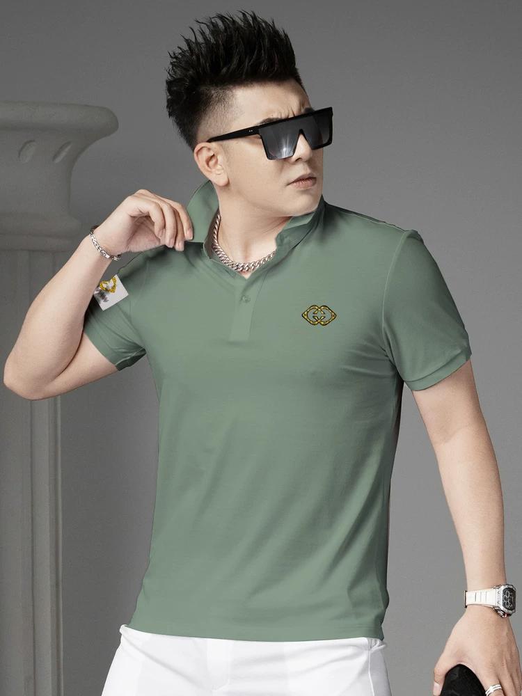 European Style Lapel Short-Sleeve T-Shirt for Men, Summer 2025 New Trendy Embroidered Top, Men's Half-Sleeve Polo Shirt