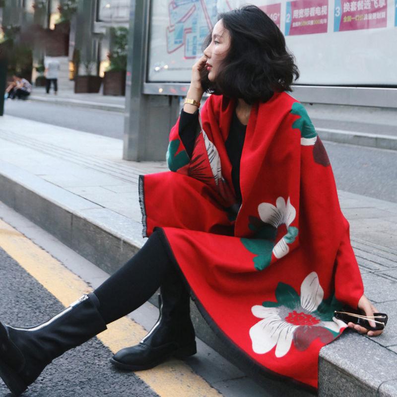 French Retro Wool Cloak Temperament Shawl Thickened Warm Student Long Plaid Double-sided Scarf Female Commuter