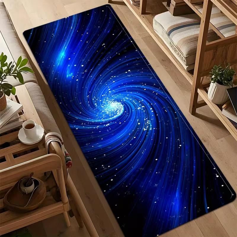 Blue Galaxy Swirl Print Runner Rug Soft Flannel Washable Floor Mat for Bathroom Bedroom Entryway Space Themed Home Decor