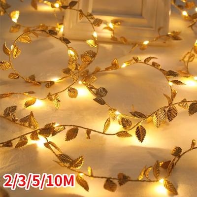 5M 50LED золотые листья гирлянда гирлянда для свадьбы день рождения вечеринки украшение дома сад искусственные растения гирлянда лоза свет