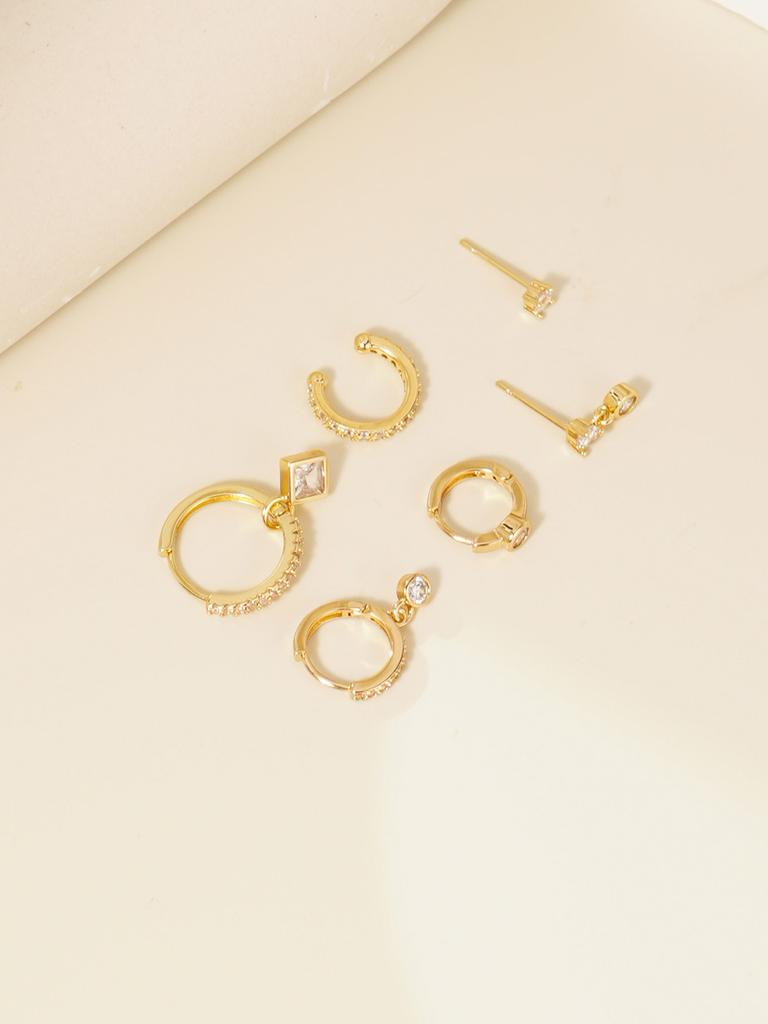 6pcs Women's Fashion Cube Zirconia Pendant Earclips Minimalist Ring Earrings Set for Party Daily Wear Valentine's Day Jewelry