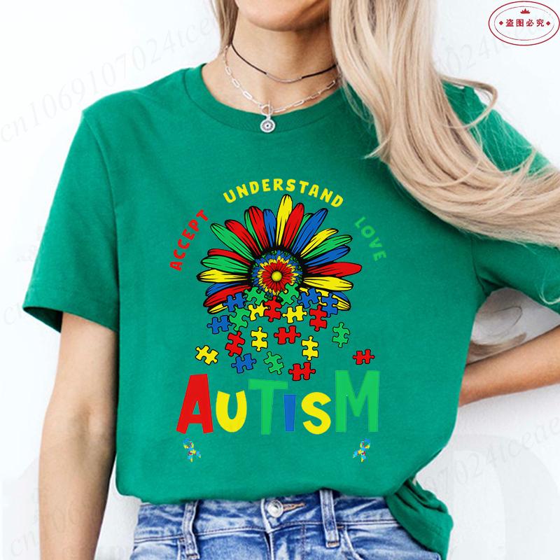 Female Clothing Accept Understand Love Tshirts for Unisex Awareness Autism Month Graphic Y2k Tops Summer Harajuku Tees Shirts