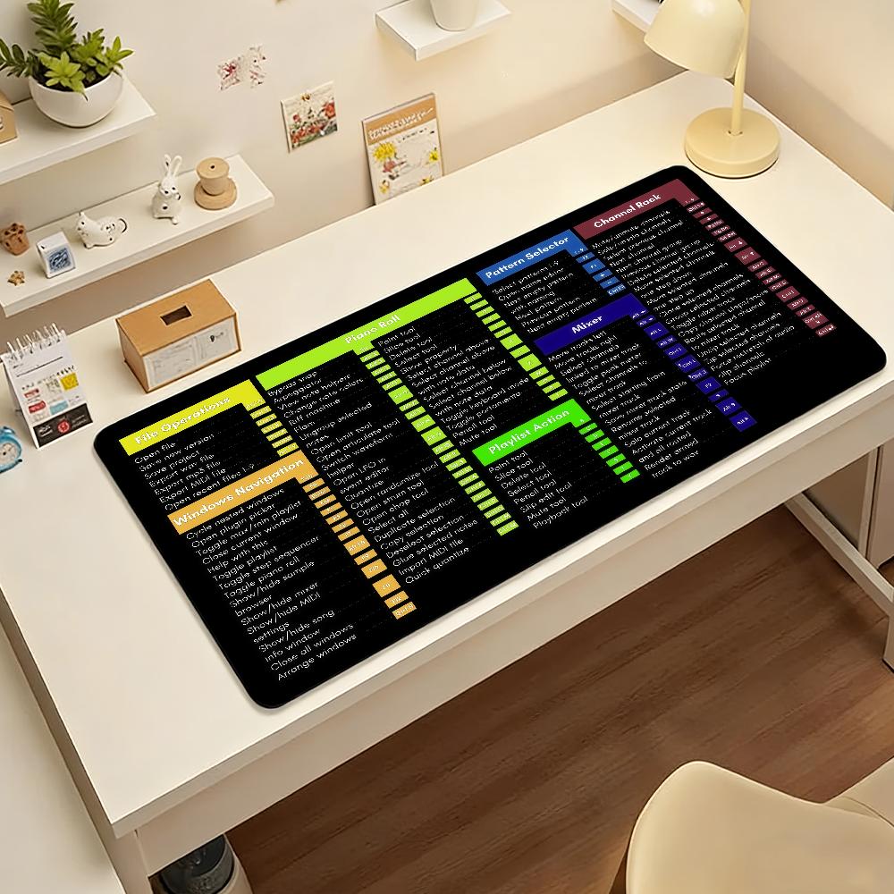 FL Studio Shortcuts Mouse Pad Nonslip Locking Edge DeskMat PC Laptop Accessories Rubber Office Keyboard Large Game XXL Carpet