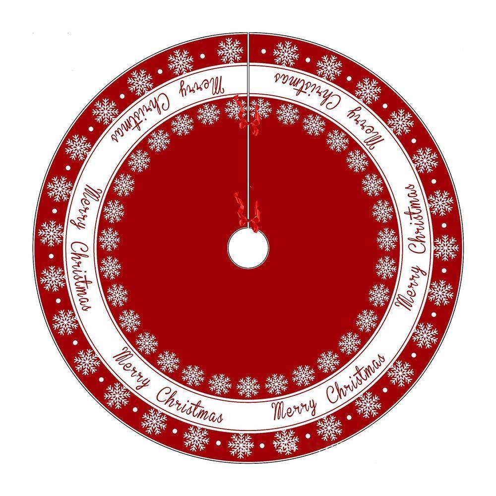 Красная спираль Дизайн Юбка для рождественской елки Полиэфирная ткань Цветочный узор Коврик для рождественской елки Материал Круглая форма Круглый коврик для елки