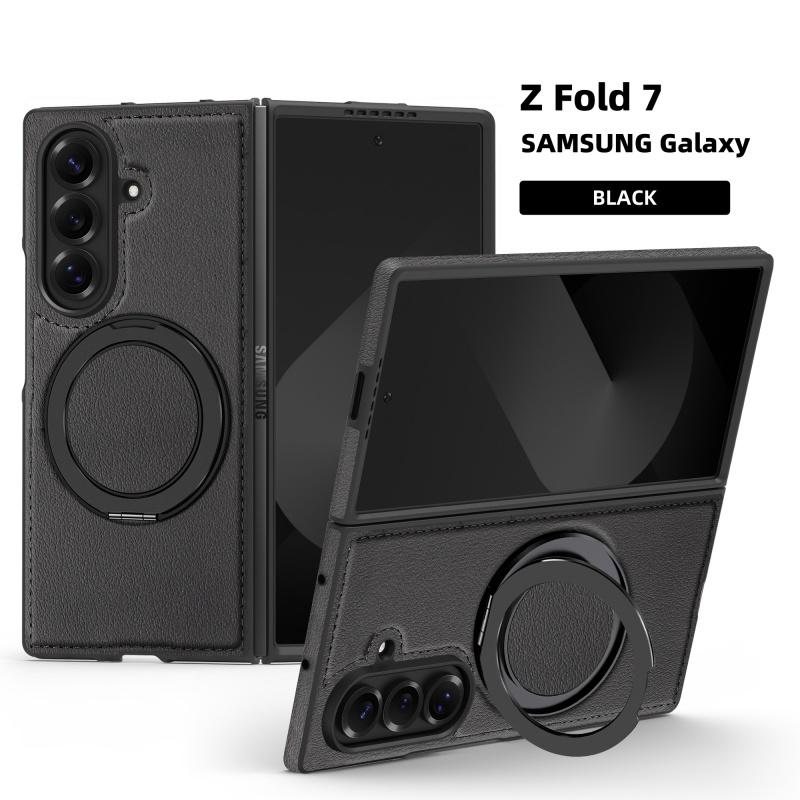 Для Samsung Galaxy Z Fold7 Fold6 Fold5 Fold4 Чехол Магнитный Magsafe 360° Вращающийся Умный Металлический Держатель Подставка Матовая Кожаная Крышка