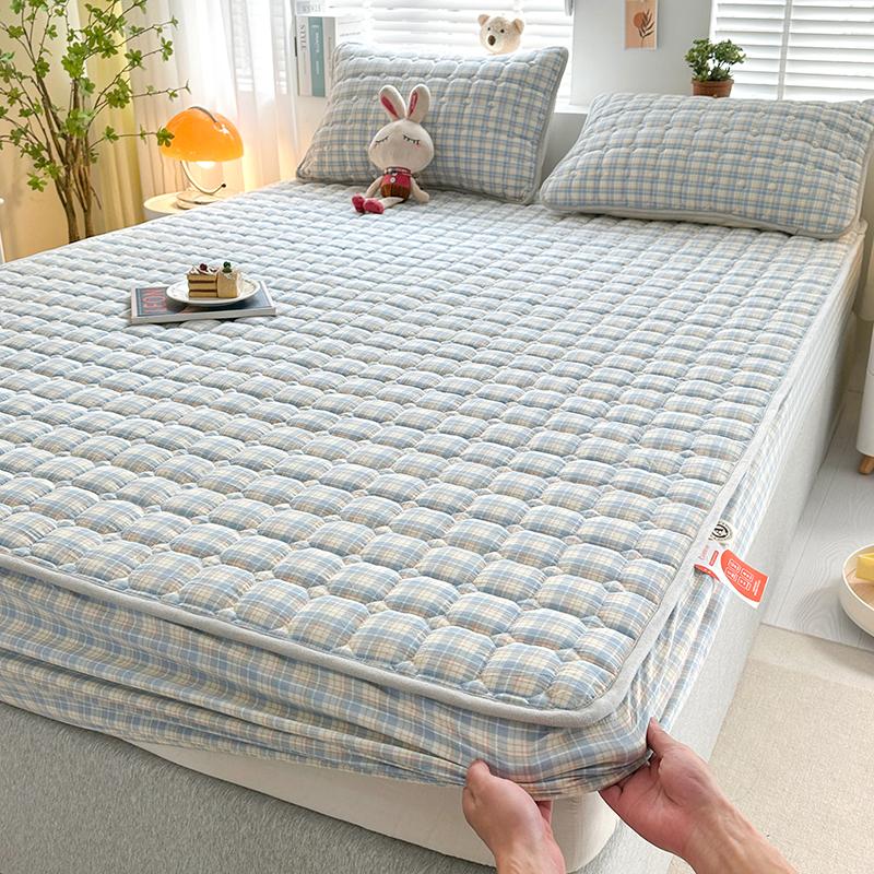 Sleeping grid skin friendly pure cotton thick bed sheet